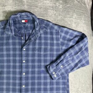 VTG Tommy Hilfiger Mens XL Blue Plaid Heavy Flannel Long Sleeve Button Down